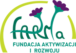 Logo w kolorach zieleni i fioletu - Farma - Fundacja Aktywizacji i rozwoju